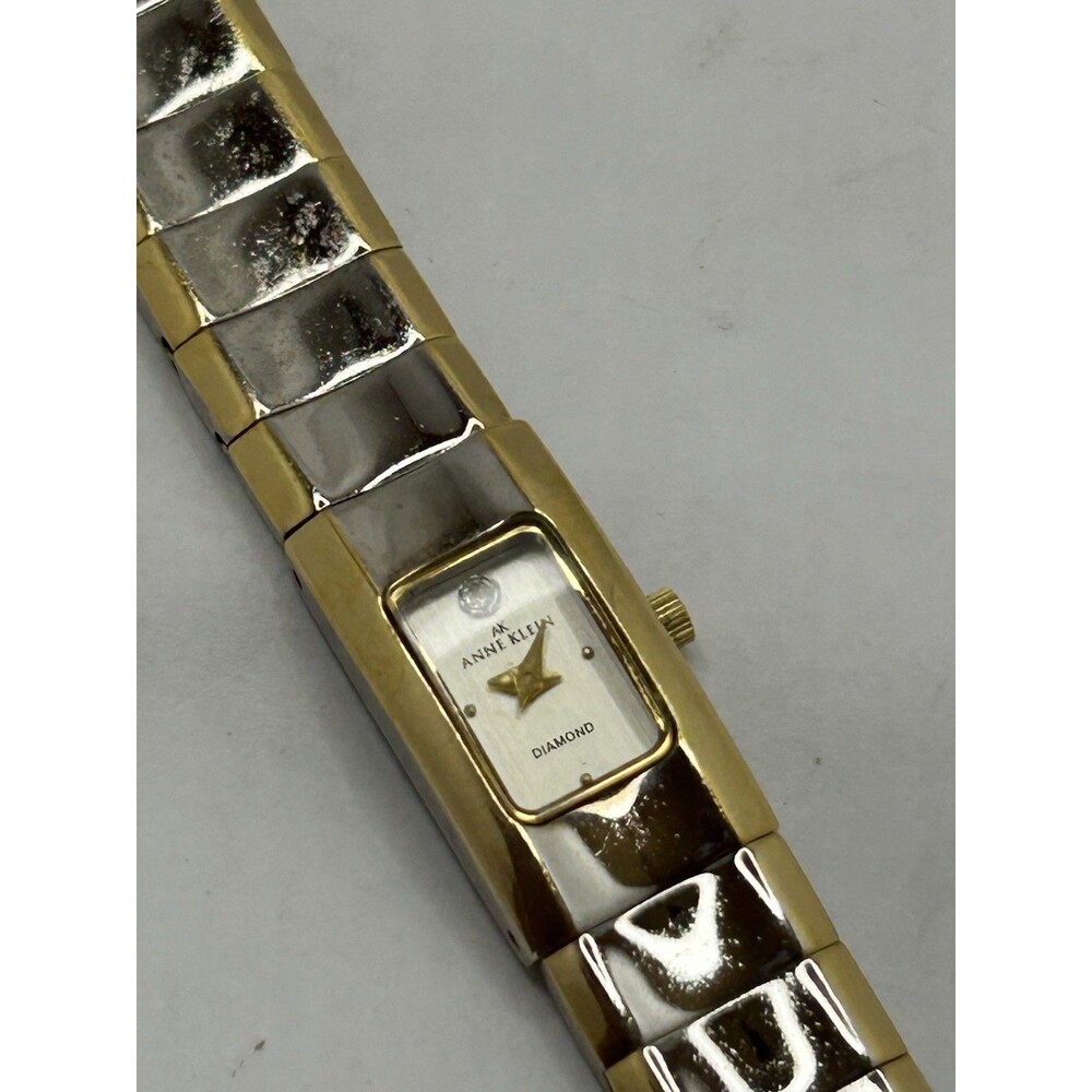 Anne Klein AK Slim Watch Diamond Silver and Gold Bracelet New Battery 6.25 Inch